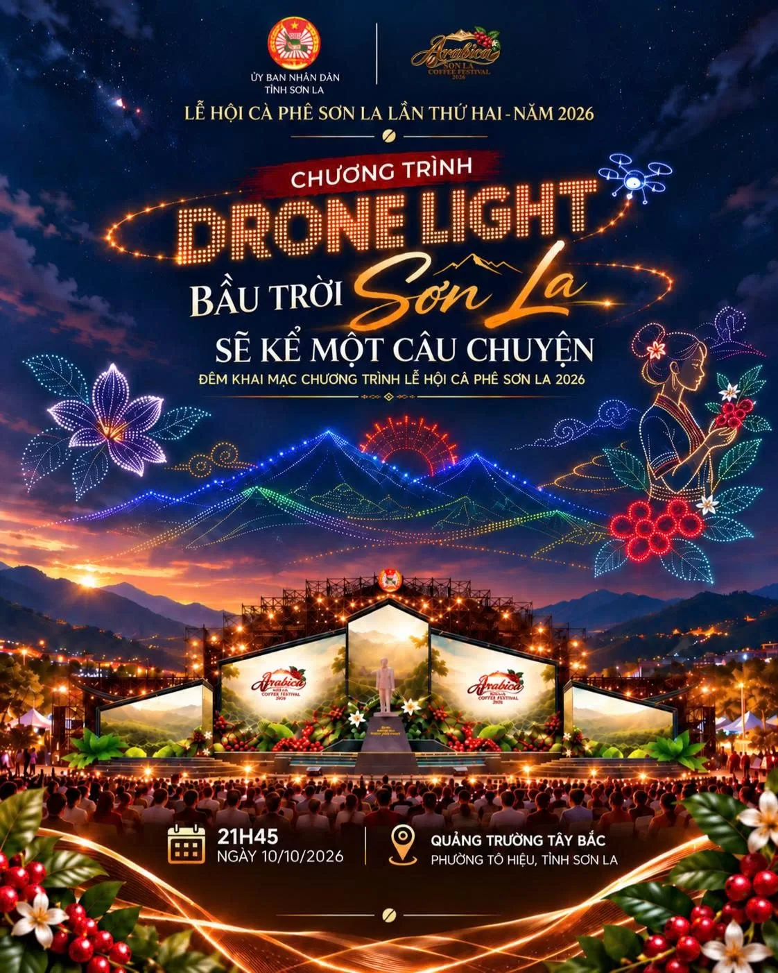 Poster chương trình Drone Light Art ngày 10/10/2026 tại Quảng trường Tây Bắc