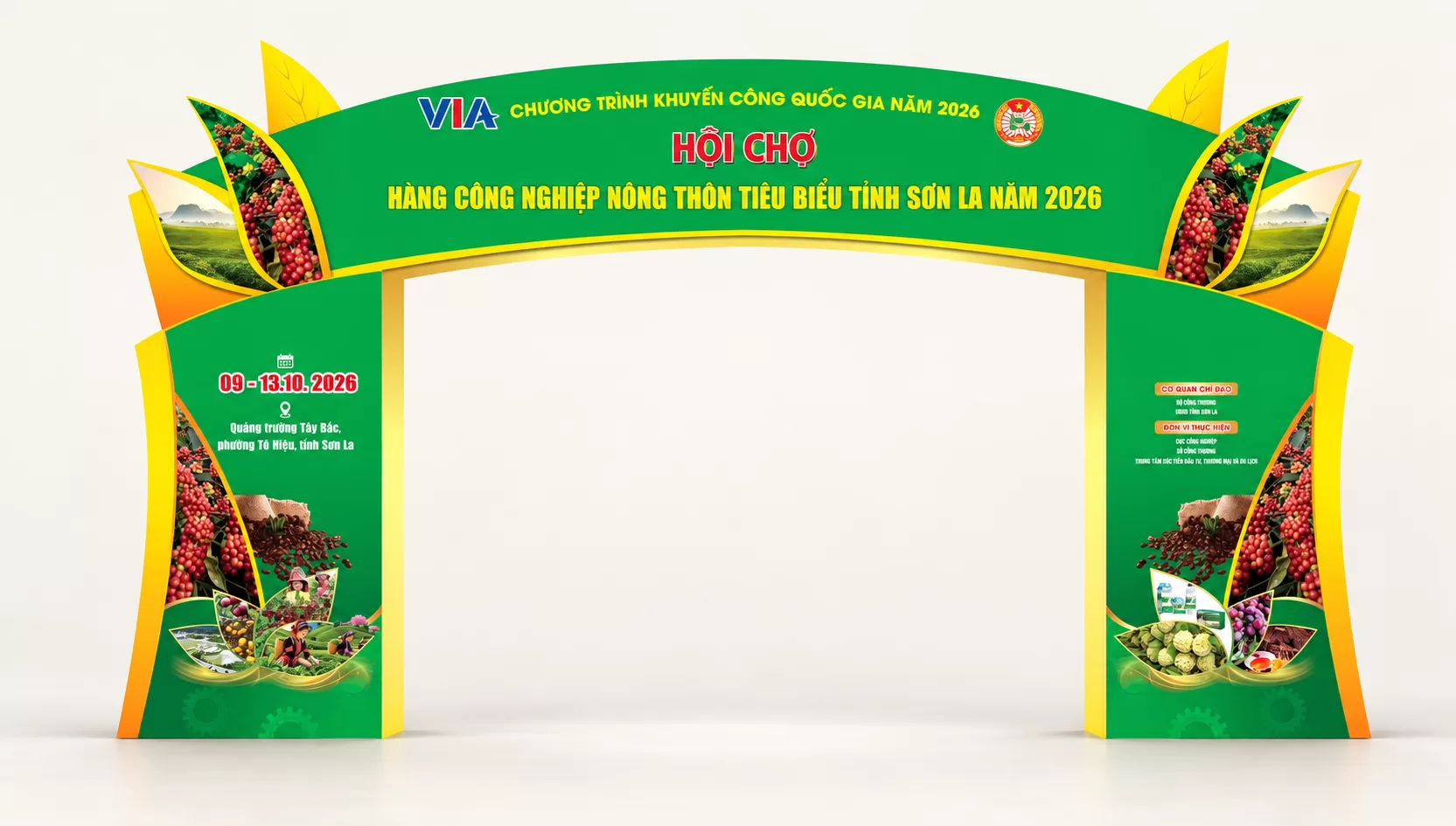 Minh họa cổng chào Hội chợ hàng công nghiệp nông thôn tiêu biểu tỉnh Sơn La năm 2026